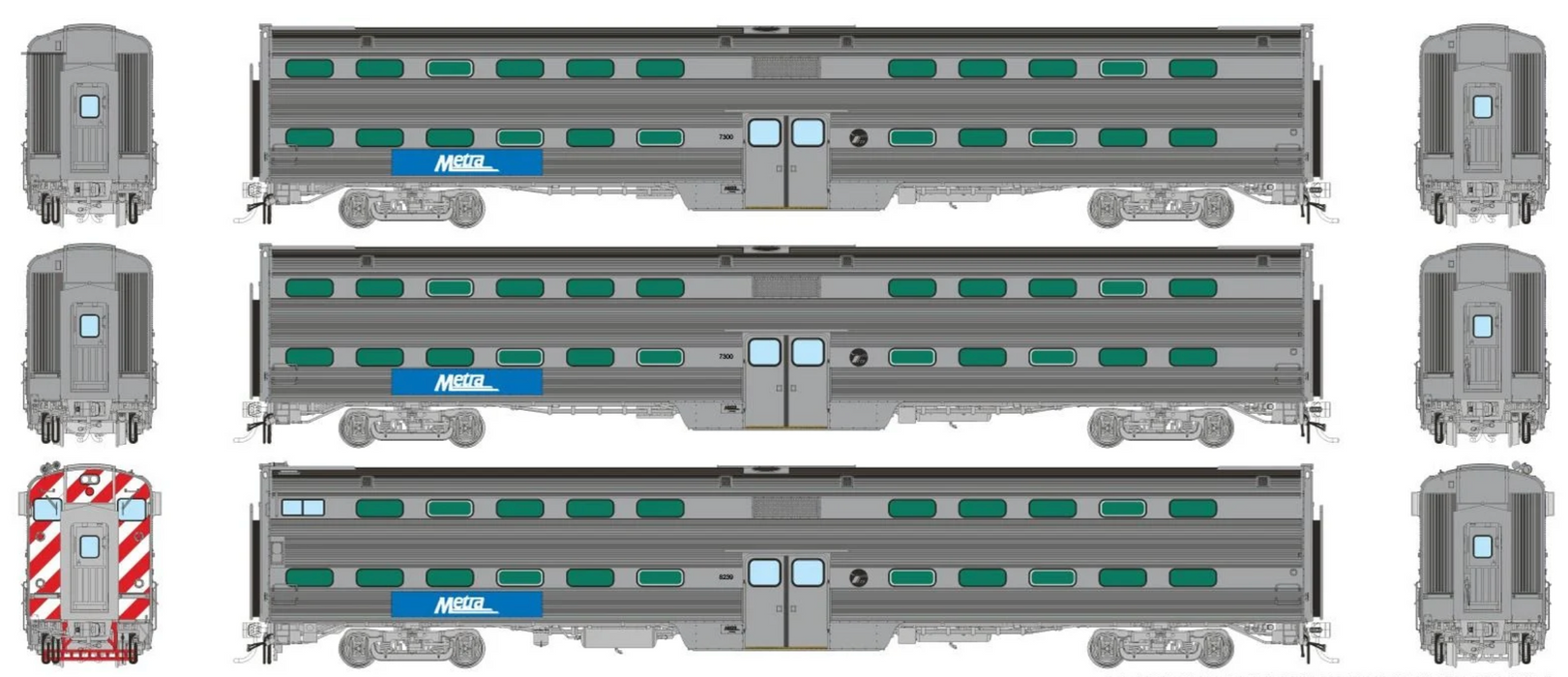 Rapido Trains 145028 HO Gallery Commuter Car: Metra - Modern Logo: Set