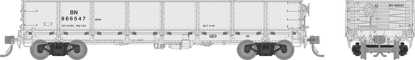 Rapido Trains 163011A HO Scale 40' Drop Bottom Gondola Burlington Northern MOW # Varies