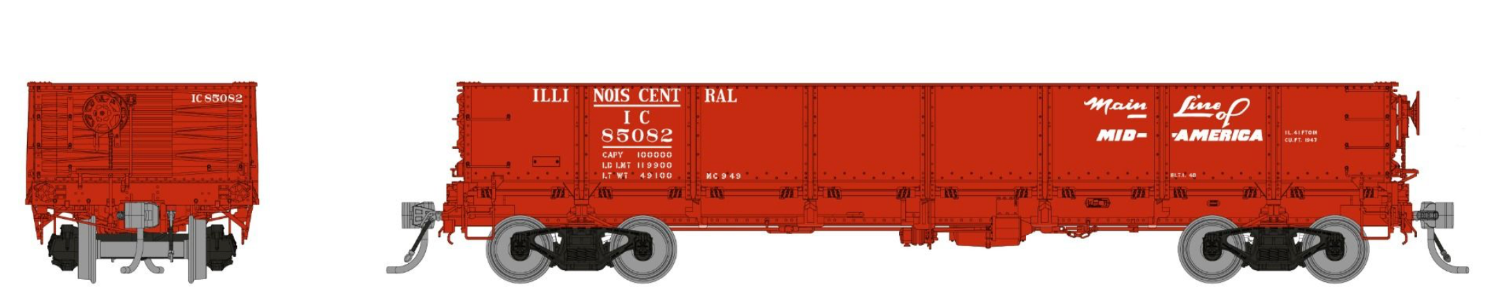 Rapido Trains 163014A HO Scale 40' Drop Bottom Gondola Illinois Central IC # Varies