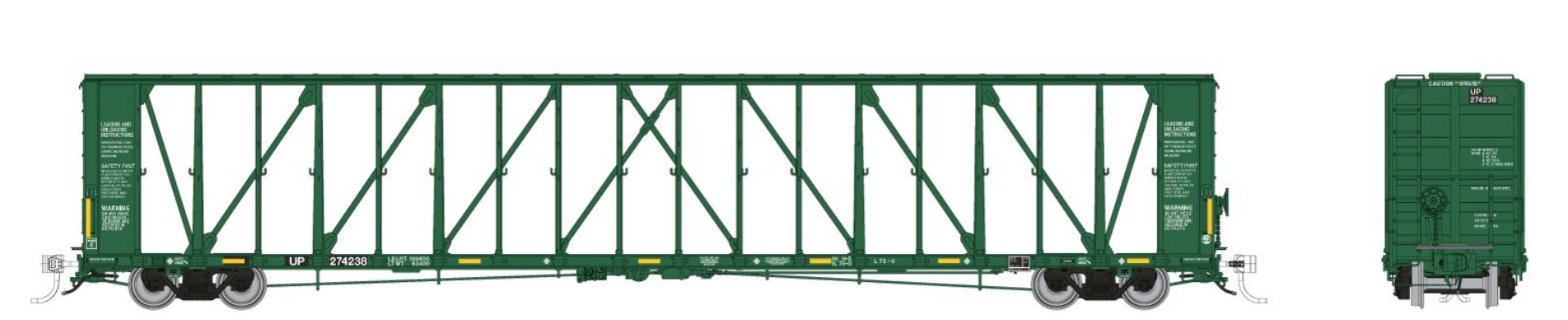 Rapido Trains 174016A HO Scale NSC 73' Centerbeam Flatcar Union Pacific "Green" UP #s Vary