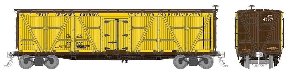 Rapido Trains 177202A HO Scale FGE R7 Reefer Fruit Growers Express with Brown Roof (# Varies)