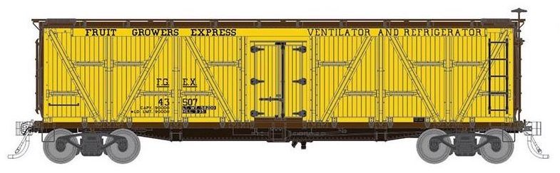 Rapido Trains 177202A HO Scale FGE R7 Reefer Fruit Growers Express with Brown Roof (# Varies)