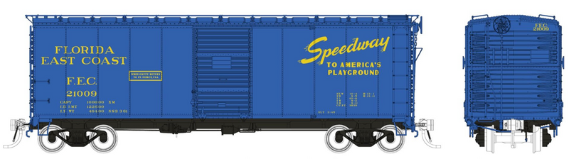 Rapido Trains 181010A HO Scale 1937 AAR Boxcar FEC Blue Speedway Scheme #'s Vary