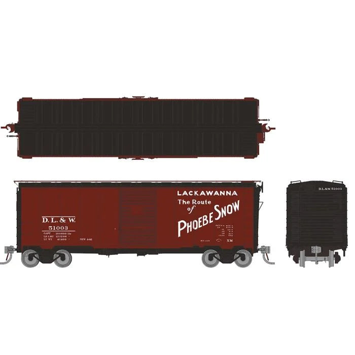 Rapido Trains 181002A HO Scale 1937 AAR Boxcar DL&W Phoebe Snow #'s Vary