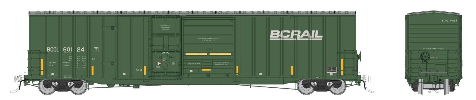 Rapido Trains 191003A HO Trenton Works 6637 Boxcar BC Rail ( faded with conspicuity stripes) Single Car #1