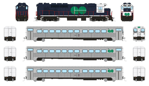 Rapido Trains 226001 HO Scale GO Transit "Blue" Passenger Train Set #1 (GP40TC/Cab/2 Coaches) - DC