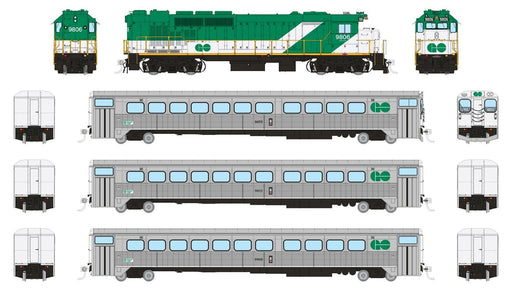Rapido Trains 226004 HO Scale GO Transit "Early" Passenger Train Set #2 (GP40TC/Cab/2 Coaches) - DC