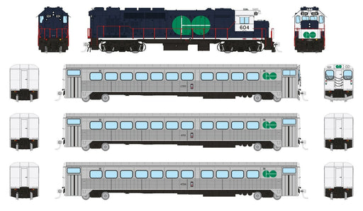 Rapido Trains 226502 HO Scale GO Transit "Blue" Passenger Train Set #2 (GP40TC/Cab/2 Coaches - DC/DCC/Sound)