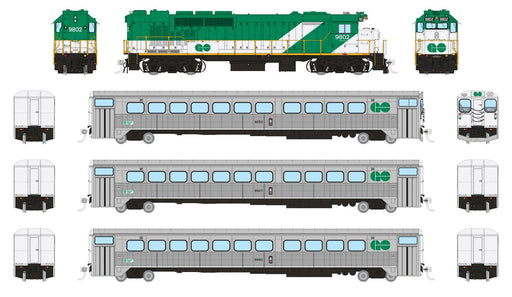 Rapido Trains 226503 HO Scale GO Transit "Early" Passenger Train Set #1 (GP40TC/Cab/2 Coaches - DC/DCC/Sound)