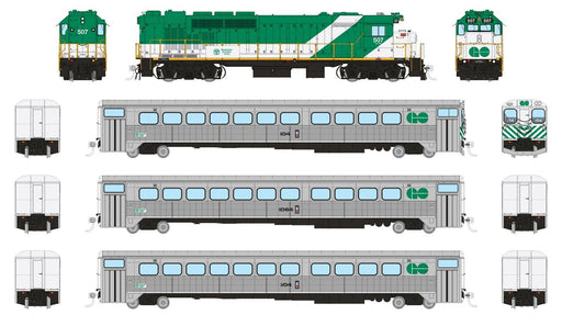 Rapido Trains 226508 HO Scale GO Transit "Late" Passenger Train Set #2 (GP40TC/Cab/2 Coaches - DC/DCC/Sound)