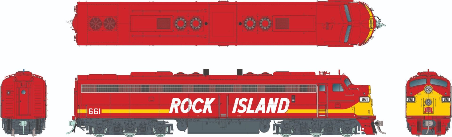 Rapido Trains HO EMD E8A with HEP Rock Island - Red & Yellow Scheme