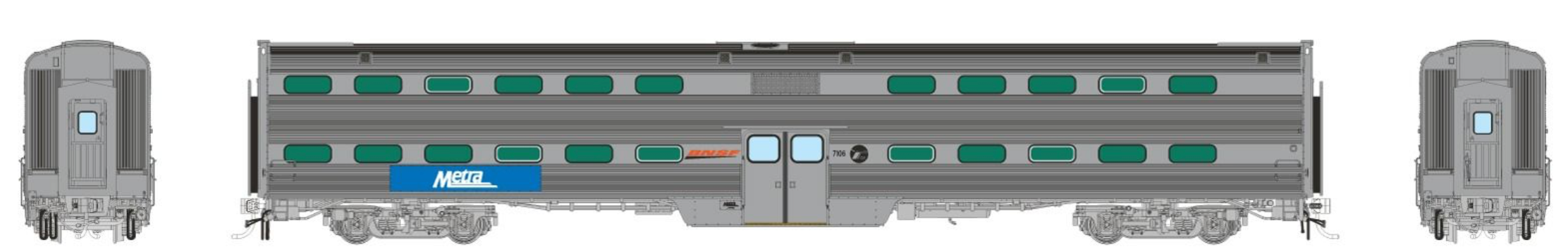 Rapido Trains HO Gallery Commuter Car: Metra - Modern Logo with BNSF Coach