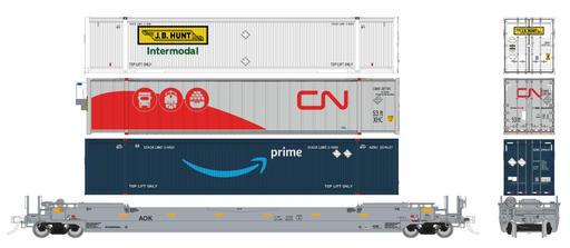 Rapido Trains HO Scale 53' Husky-Stack Well Car + Containers AOK