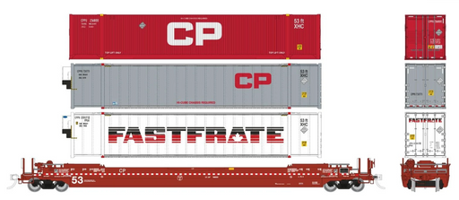 Rapido Trains HO Scale 53' Husky-Stack Well Car + Containers CP