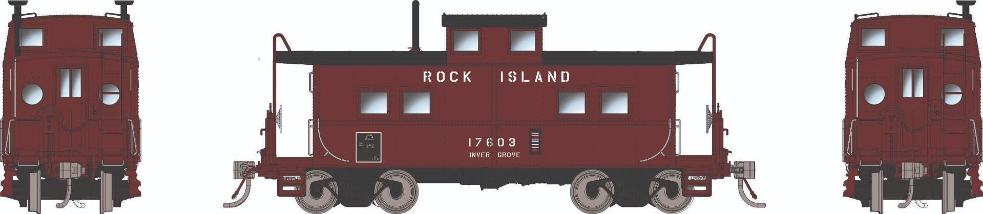 Rapido Trains HO Scale Northeastern Style Caboose (Porthole Windows) Rock Island RI
