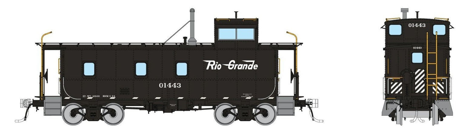 Rapido Trains HO Scale Rio Grande Steel Caboose D&RGW (Post War Mods - Black / Flying Grande)