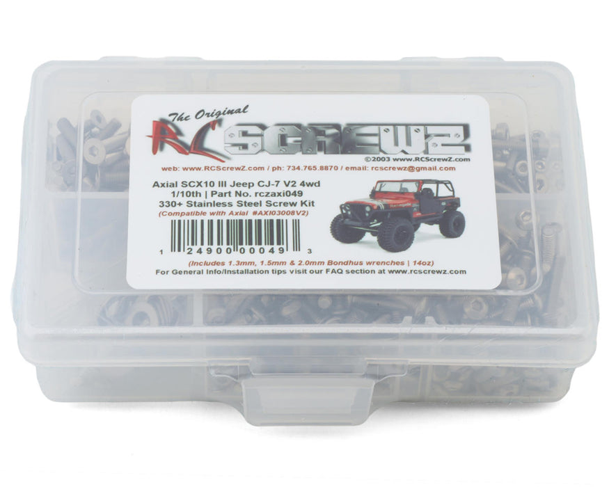 RC Screwz RCZAXI049 Axial SCX10 III Jeep CJ-7 V2 1/10 Rock Crawler Stainless Steel Screw