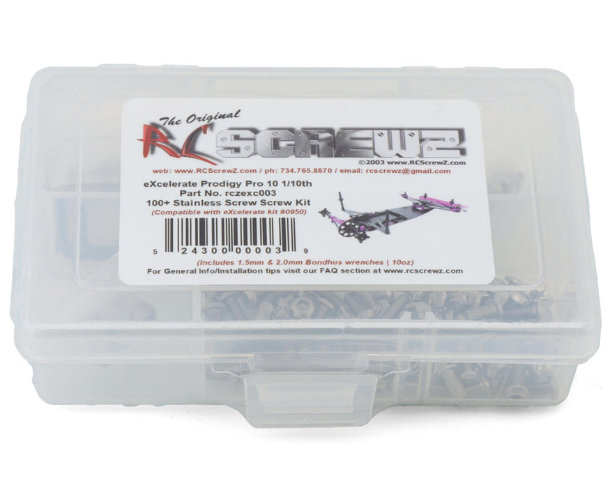 RC Screwz RCZEXC003 eXcelerate Prodigy Pro 10 Stainless Steel Screws Kit
