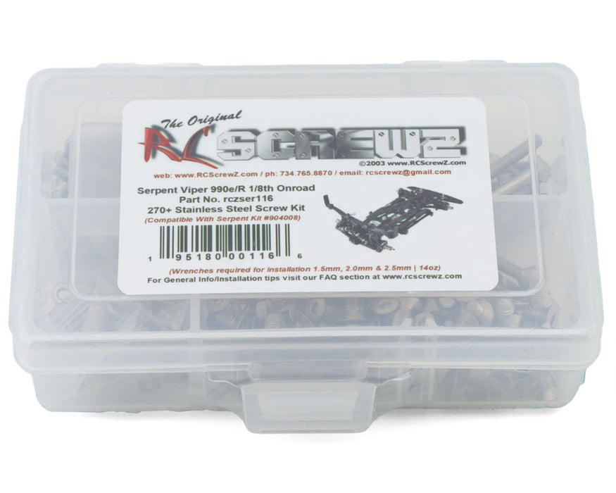 RC Screwz RCZSER116 Serpent Viper 990e R 1/8 On-Road EP Stainless Steel Screw Kit