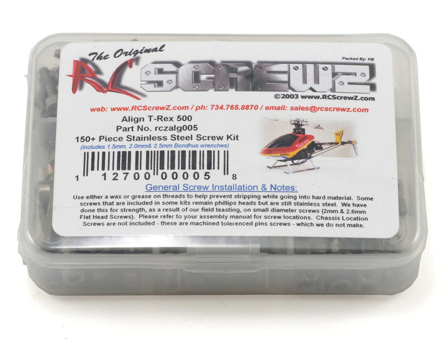 RC Screwz RCZALG005 Align T-Rex 500 Electric Stainless Steel Screw Kit