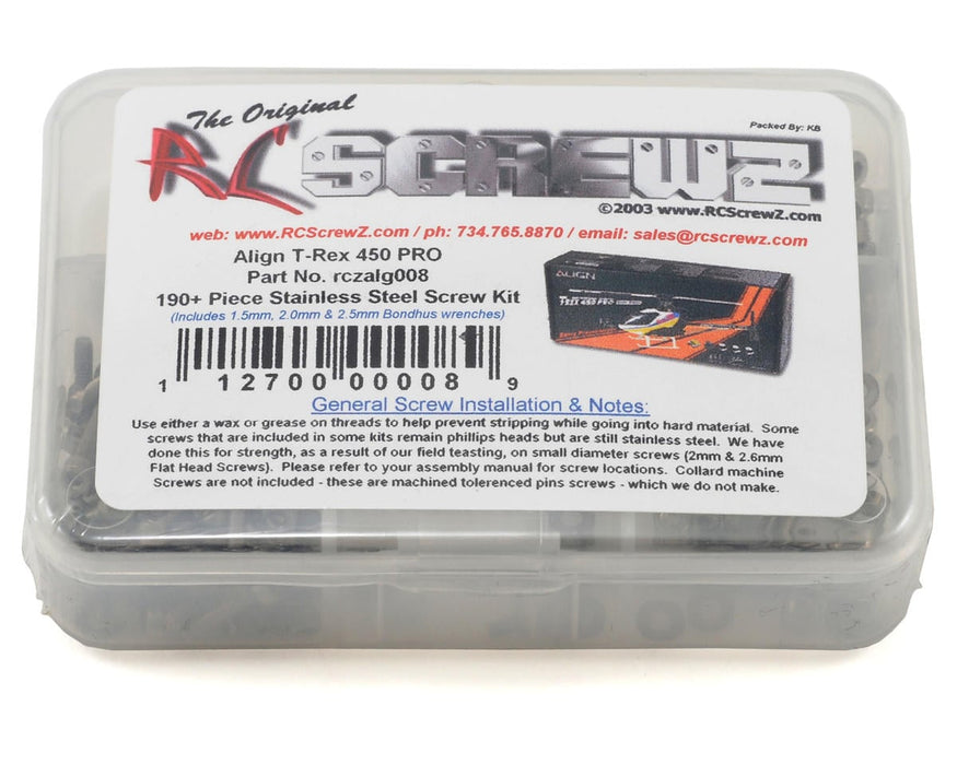 RC Screwz RCZALG008 Screw Set: T-REX 450 Pro