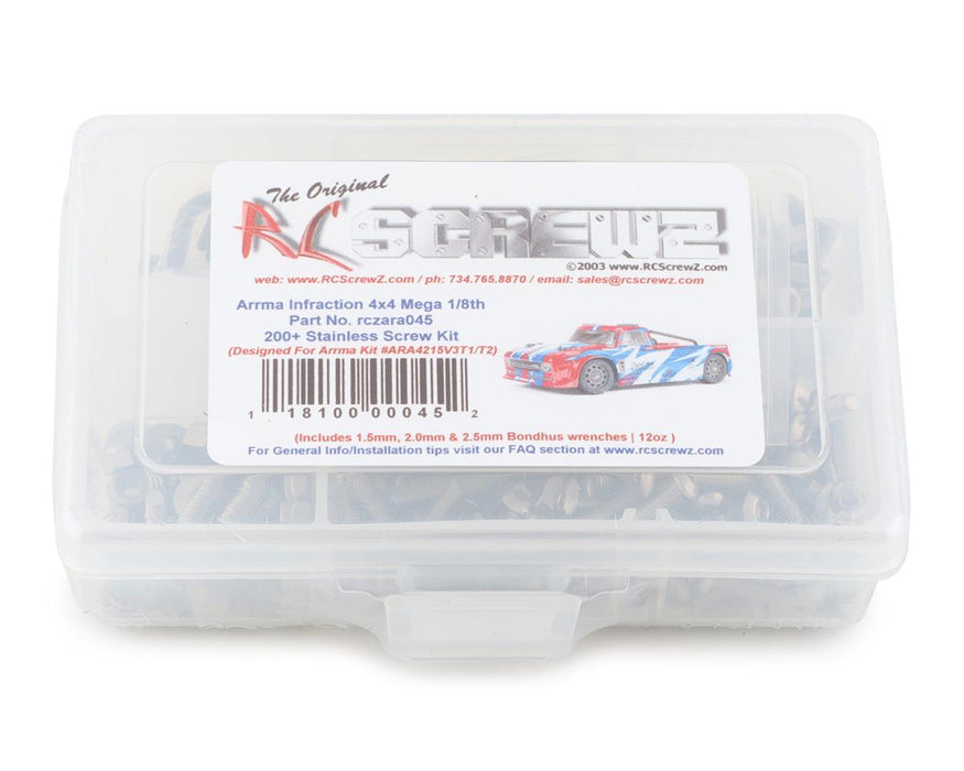 RC Screwz RCZARA045 Arrma Infraction 4x4 Mega Stainless Steel Screw Kit