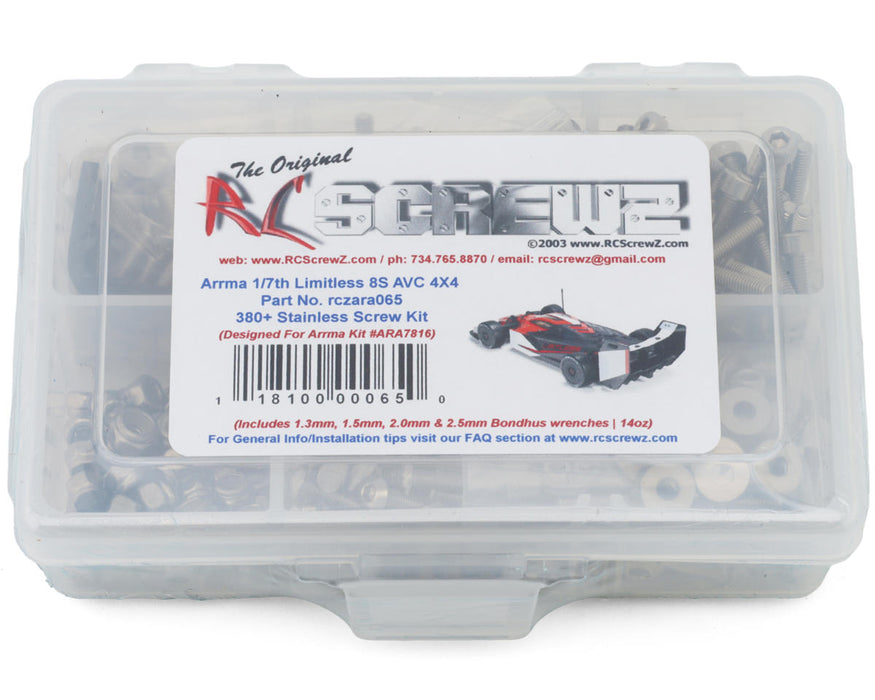 RC Screwz RCZARA065 Arrma® Limitless™ 120 8S Stainless Steel Screw Kit