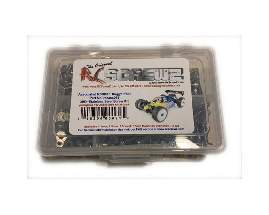 RC Screwz RCZASC081 Associated RC8B3.1 Stainless Steel Screw Kit