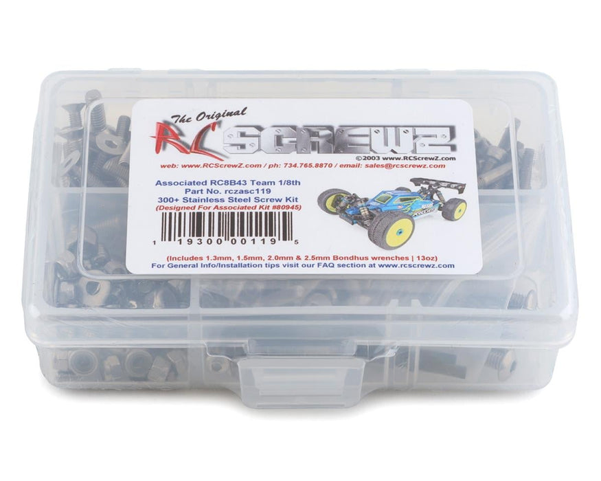 RC Screwz RCZASC119 Associated RC8B4e 1/8th E Buggy Stainless Steel Screw Kit