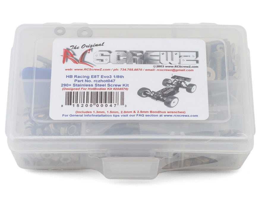 RC Screwz RCZHOT047 HB Racing E8T Evo3 1/8th Stainless Steel Screw Kit