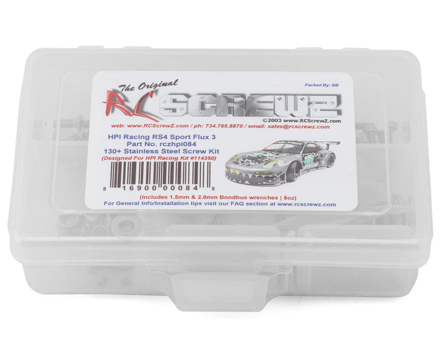 RC Screwz RCZHPI084 HPI Racing RS4 Sport 3 Flux Stainless Steel Screw Kit