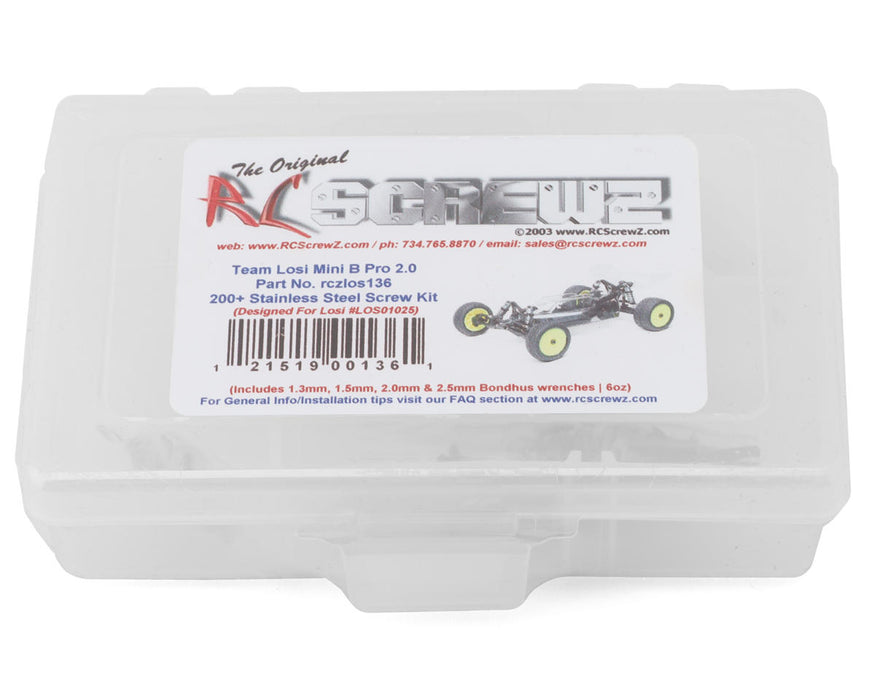 RC Screwz RCZLOS136 Losi Mini B Pro Roller Stainless Steel Screw Kit