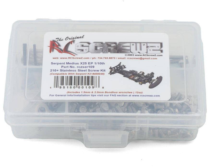 RC Screwz RCZSER109 Serpent Medius X25 EP Carbon Steel/Stainless Steel Screws Kit