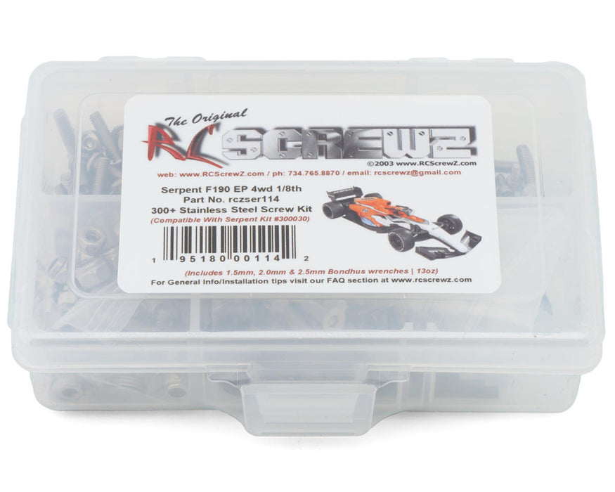 RC Screwz RCZSER114 Serpent F190 EP Stainless Steel Screws Kit