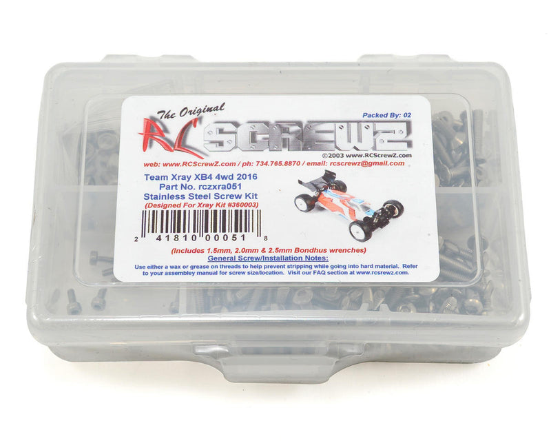 RC Screwz RCZXRA051 XRAY XB4 4wd 2016 Stainless Screw Kit