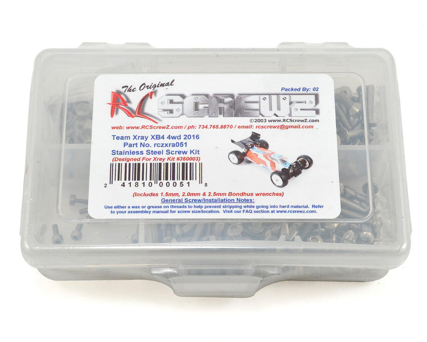 RC Screwz RCZXRA051 XRAY XB4 4wd 2016 Stainless Screw Kit