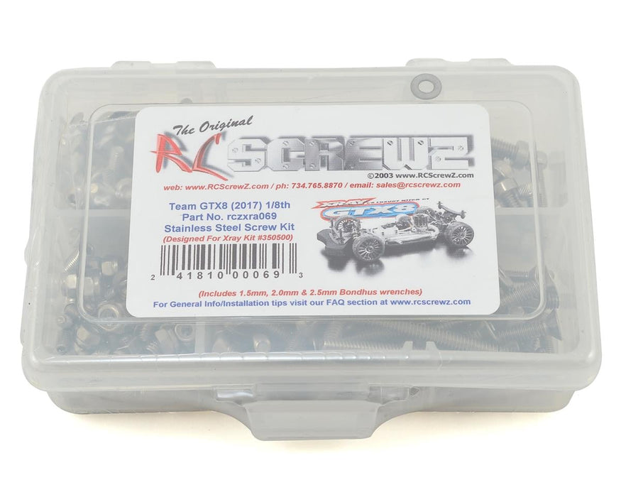 RC Screwz RCZXRA069 XRAY GTX8 1/8 Onroad Stainless Steel Screw Kit