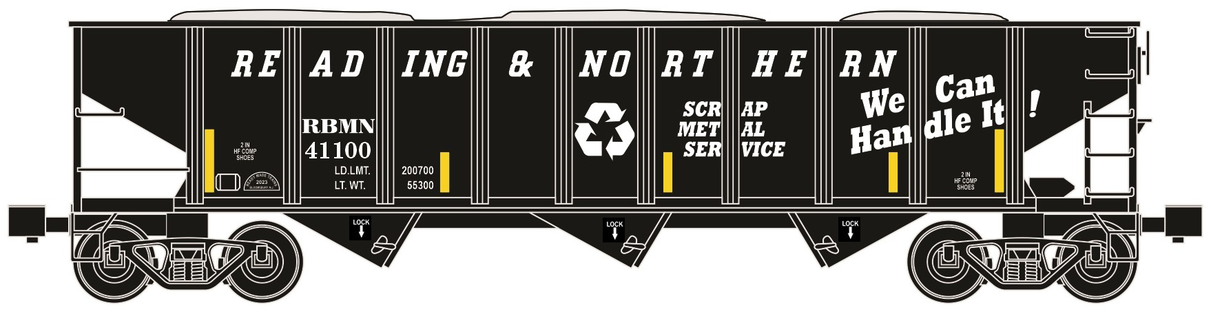 Ready Made Trains (RMT) 66212-2 O Gauge 70 Ton Hopper Car Reading & Northern RBMN "Scrap Metal Service"