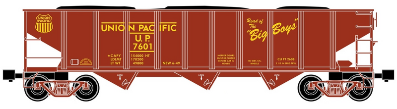 Ready Made Trains (RMT) 66217 O Gauge 70 Ton Hopper Car Union Pacific UP "Route of the Big Boys"