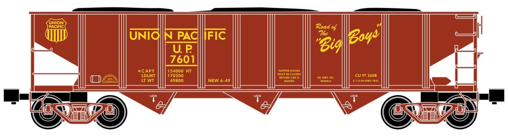 Ready Made Trains (RMT) 66217 O Gauge 70 Ton Hopper Car Union Pacific UP "Route of the Big Boys"