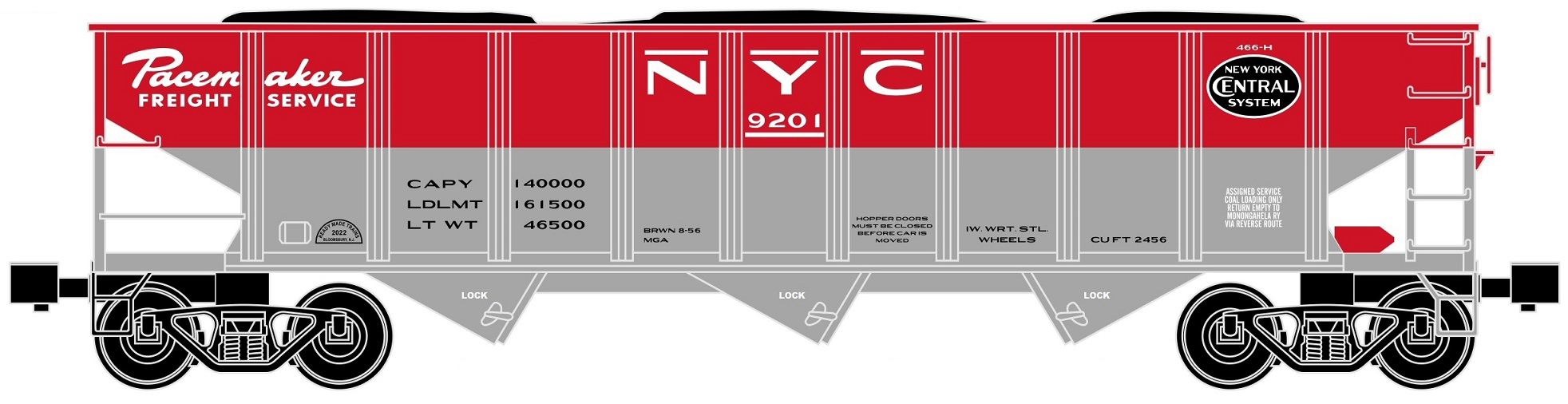 Ready Made Trains (RMT) 66221 O Gauge 70 Ton Hopper Car New York Central NYC Pacemaker