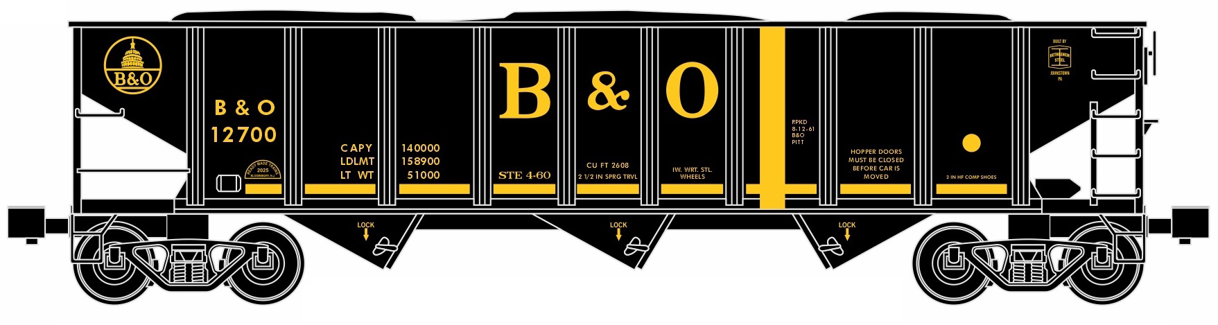 Ready Made Trains (RMT) 66223 O Gauge 70 Ton Hopper Car Baltimore & Ohio B&O