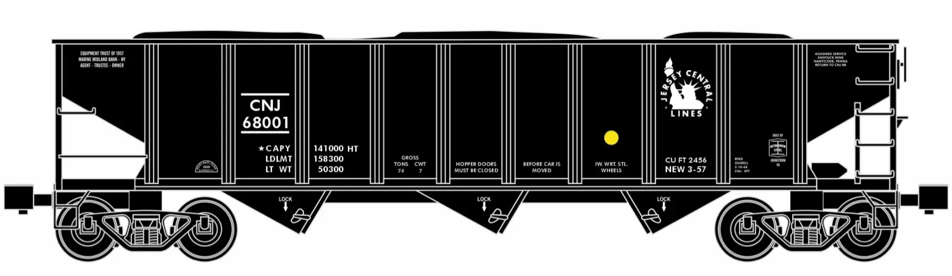 Ready Made Trains (RMT) 66226 O Gauge 70 Ton Hopper Car Jersey Central CNJ