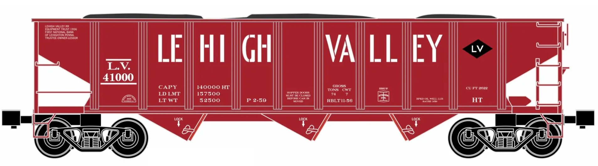 Ready Made Trains (RMT) 66238 O Gauge 70 Ton Hopper Car Lehigh Valley LV