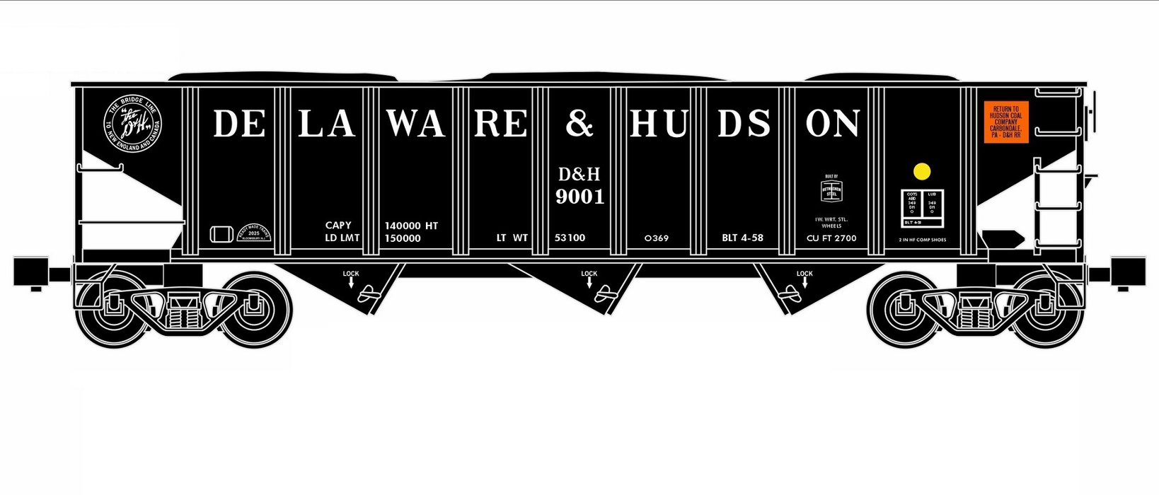 Ready Made Trains (RMT) 66256 O Gauge 70 Ton Hopper Car Delaware & Hudson D&H