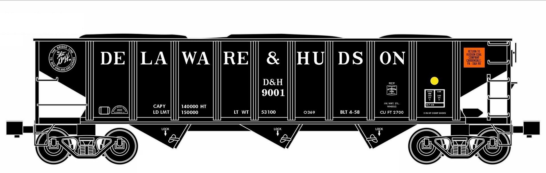 Ready Made Trains (RMT) 66256 O Gauge 70 Ton Hopper Car Delaware & Hudson D&H
