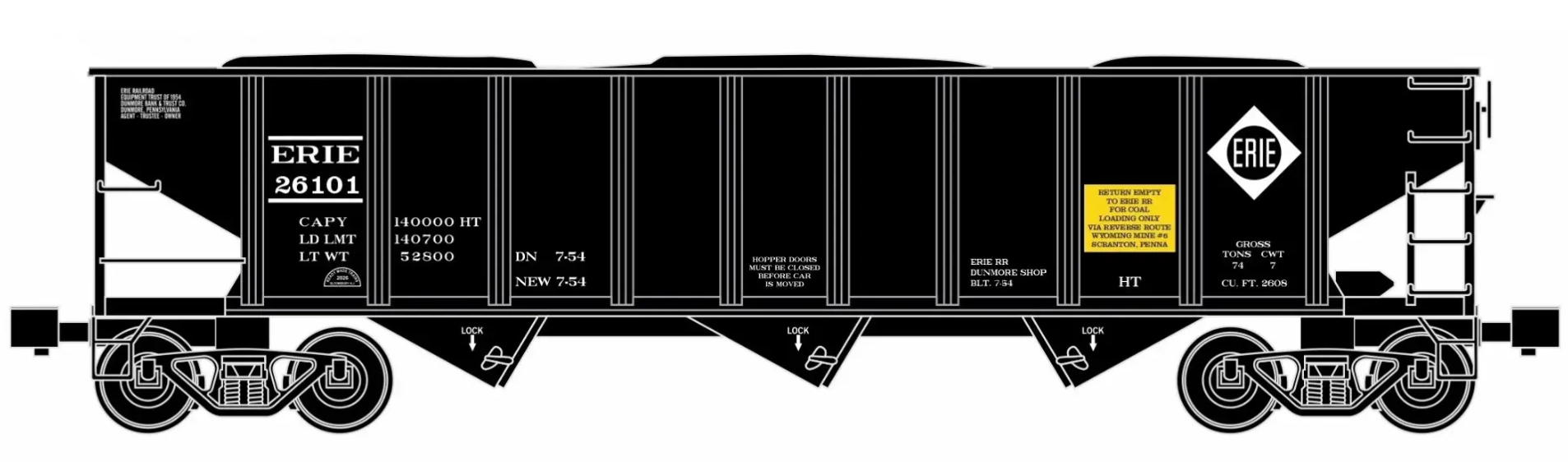 Ready Made Trains (RMT) 66259 O Gauge 70 Ton Hopper Car Erie