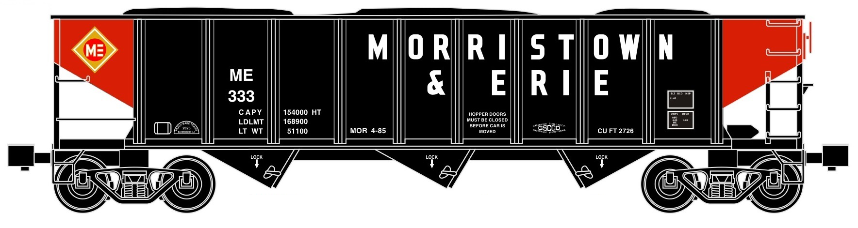 Ready Made Trains (RMT) 662613 O Gauge 70 Ton Hopper Car Morristown & Erie ME