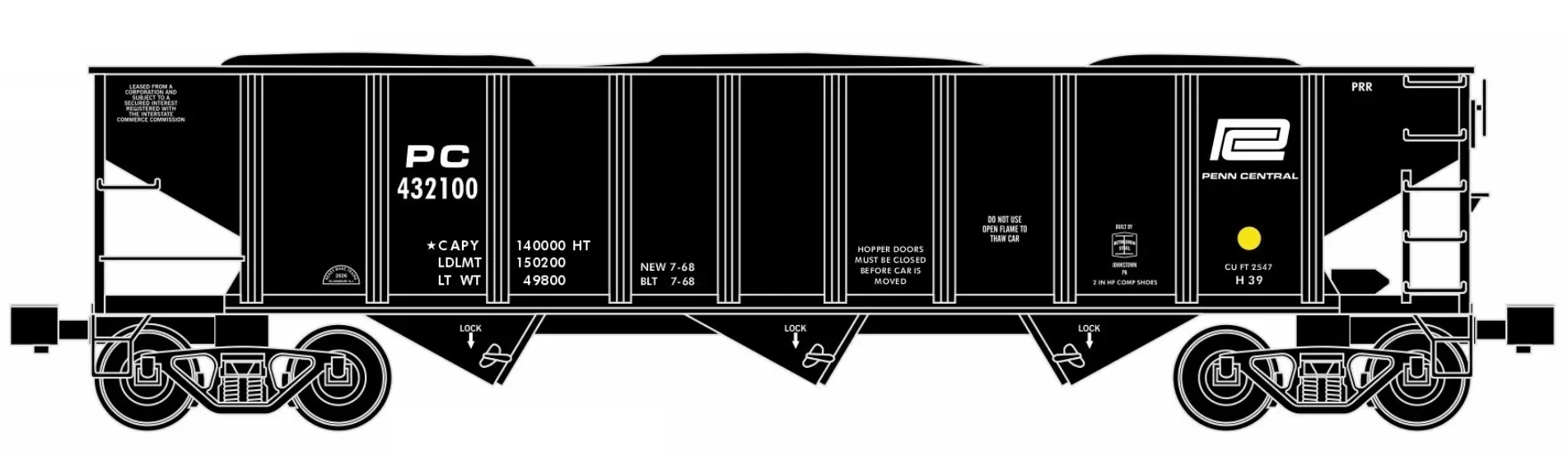 Ready Made Trains (RMT) 66271 O Gauge 70 Ton Hopper Car Penn Central PC