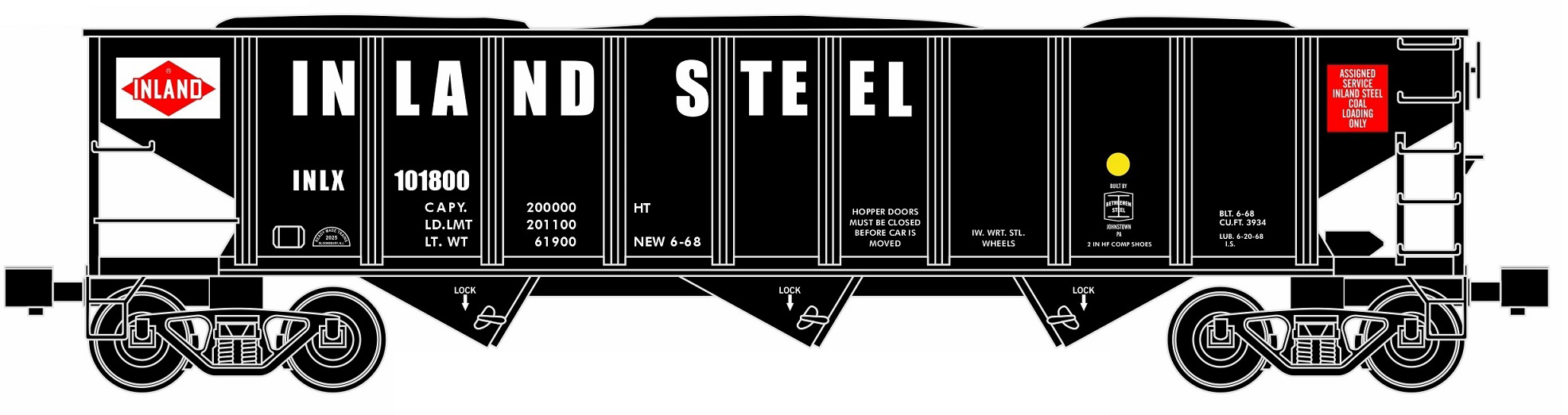 Ready Made Trains (RMT) 66299-183 O Gauge 70 Ton Hopper Car Inland Steel INLX